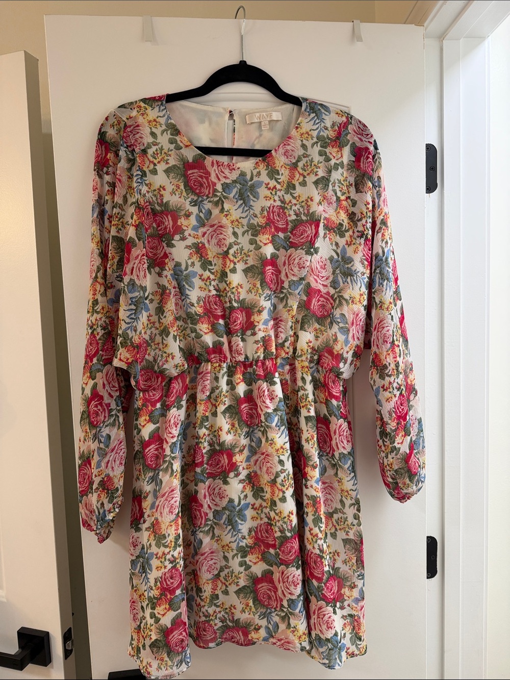 Wayf Floral Cream Dress with Pink & Blue Roses